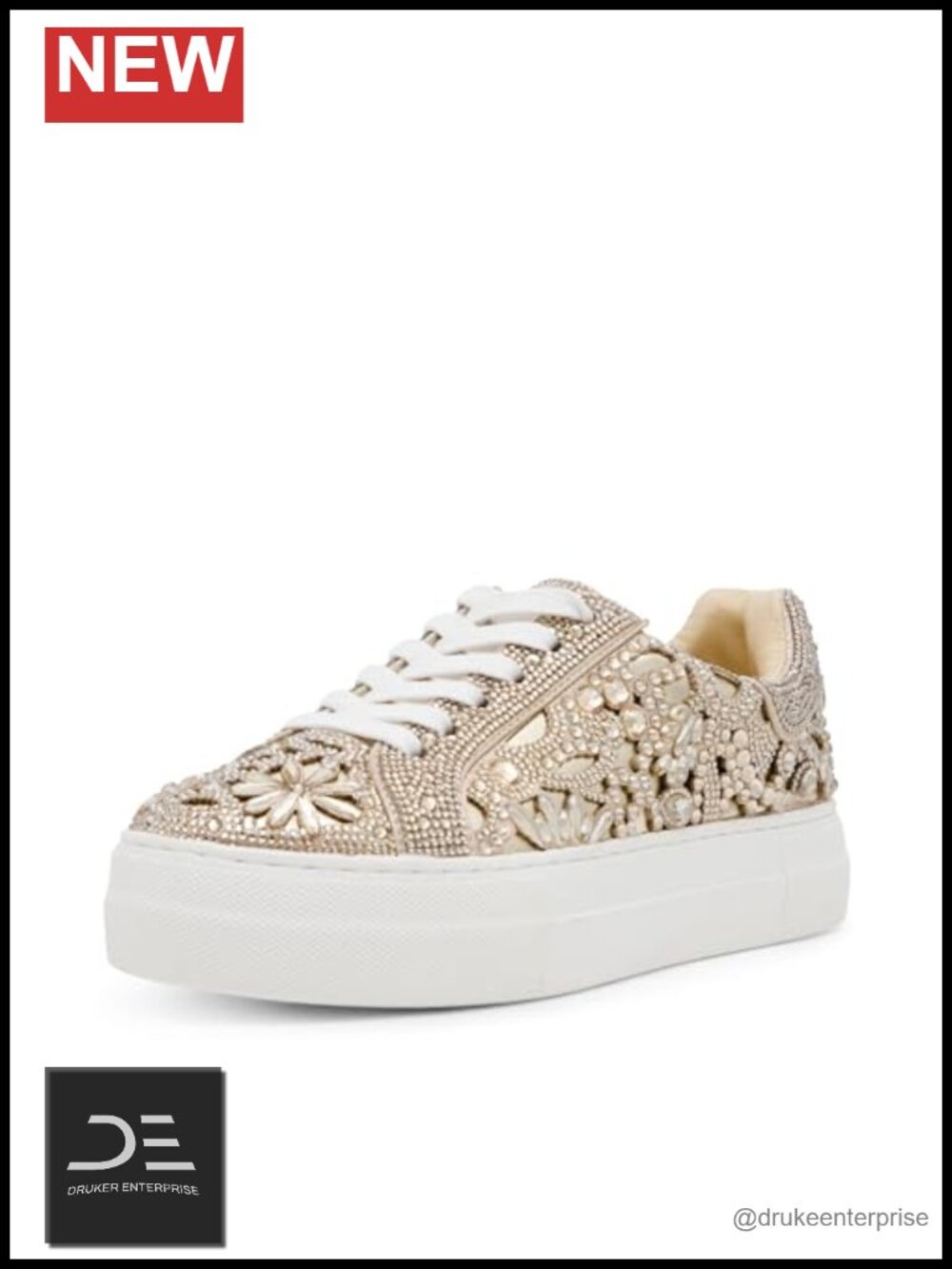 Rhinestone Platform Sneaker, Lace-Up Low Top with 1.5in Platform
